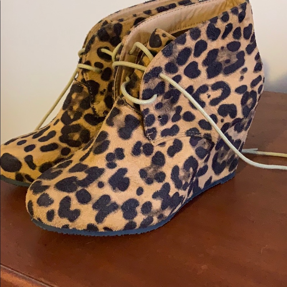 Leopard suede wedge booties